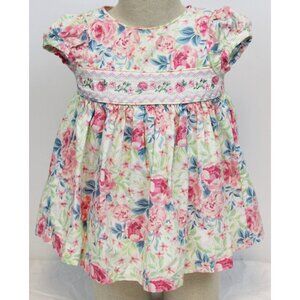Bonnie Baby Floral Smocked Dress Embroidered Roses sz 12 M Spring Easter Puff